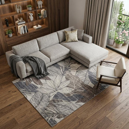 7' X 10' Gray and Brown Floral Distressed Area Rug