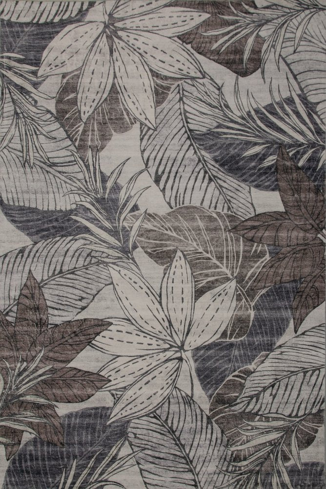 7' X 10' Gray and Brown Floral Distressed Area Rug