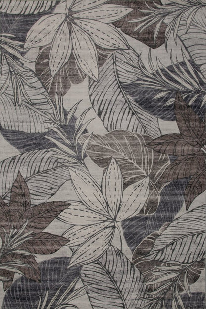7' X 10' Gray and Brown Floral Distressed Area Rug