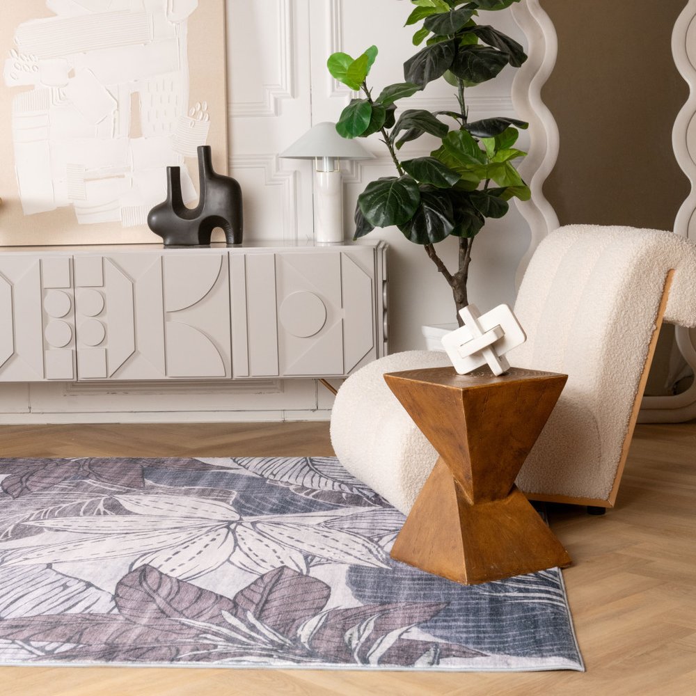 7' X 10' Gray and Brown Floral Distressed Area Rug