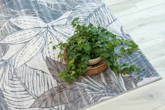 7' X 10' Gray and Brown Floral Distressed Area Rug