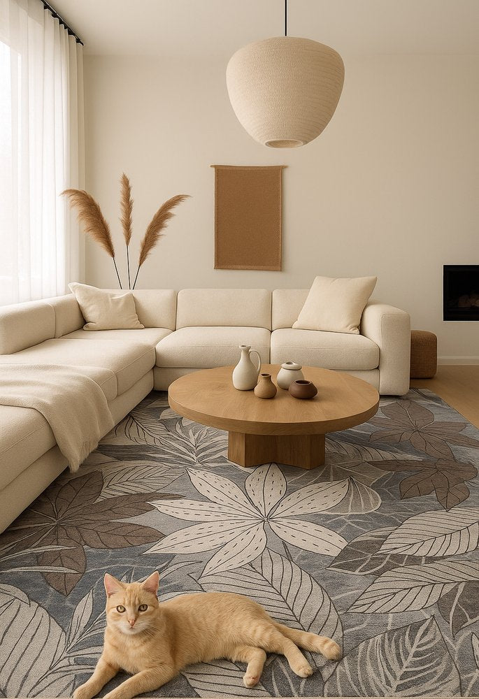 7' X 10' Gray and Brown Floral Distressed Area Rug