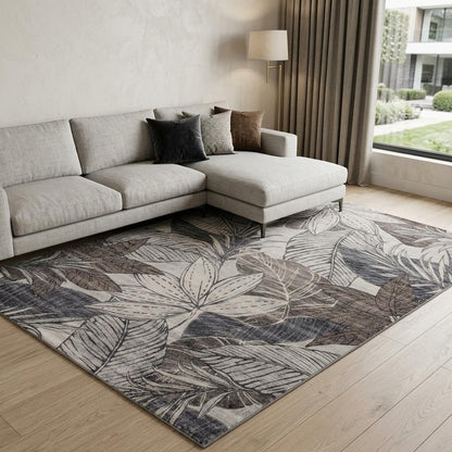 8' X 11' Gray and Brown Floral Distressed Area Rug
