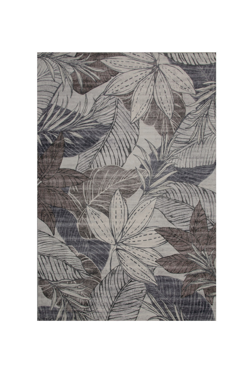 8' X 11' Gray and Brown Floral Distressed Area Rug