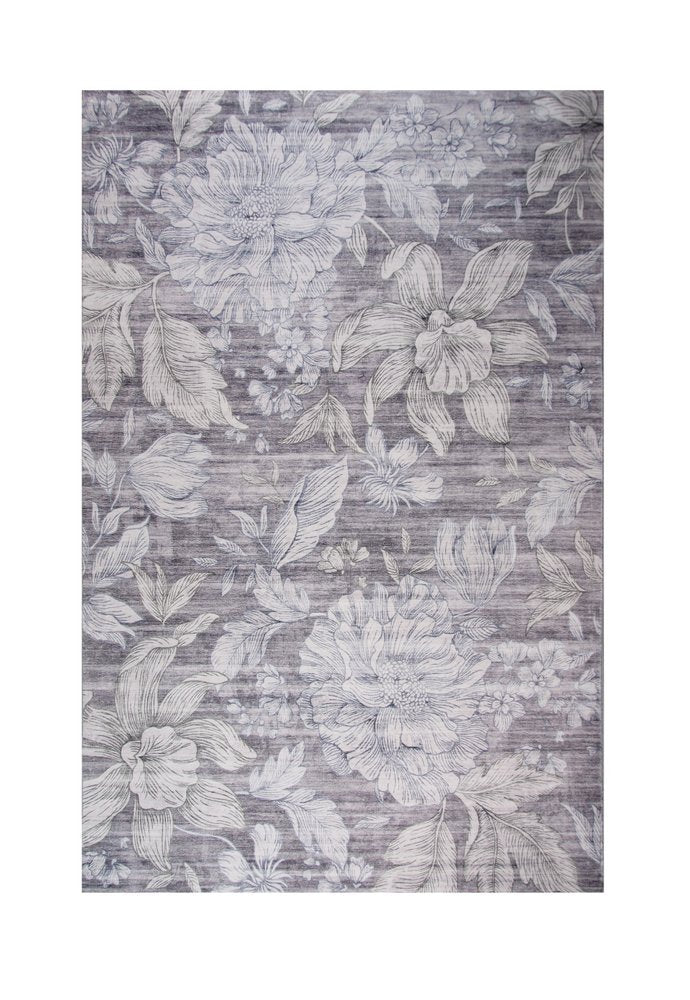 4' X 6' Gray and Beige Floral Area Rug
