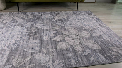 4' X 6' Gray and Beige Floral Area Rug