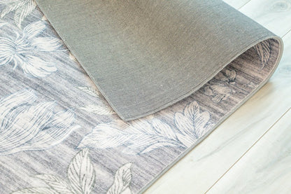 5' X 8' Gray and Beige Floral Area Rug