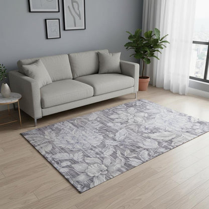 5' X 8' Gray and Beige Floral Area Rug