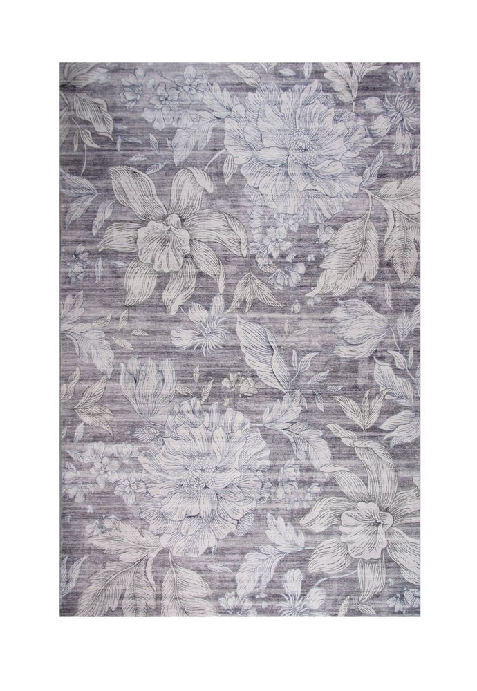 5' X 8' Gray and Beige Floral Area Rug