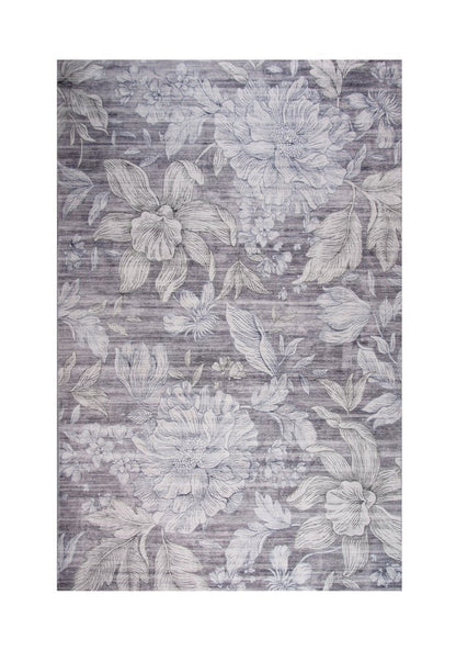 5' X 8' Gray and Beige Floral Area Rug