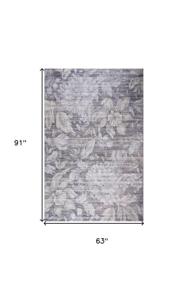 5' X 8' Gray and Beige Floral Area Rug