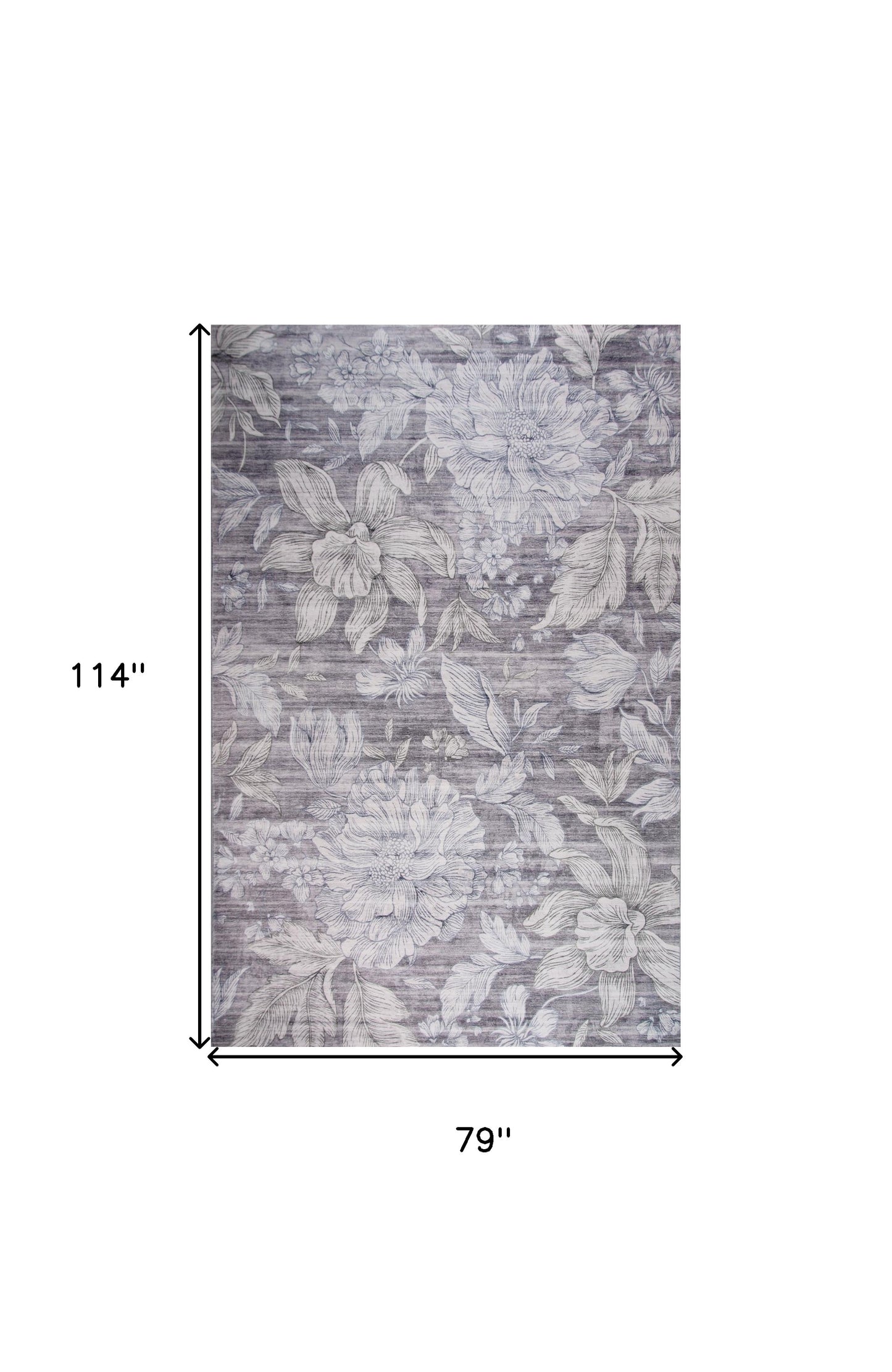 7' X 10' Gray and White Floral Area Rug