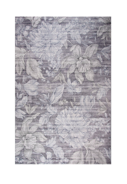 7' X 10' Gray and White Floral Area Rug