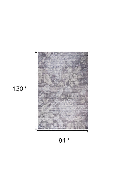 8' X 11' Gray and Ivory Floral Distressed Area Rug