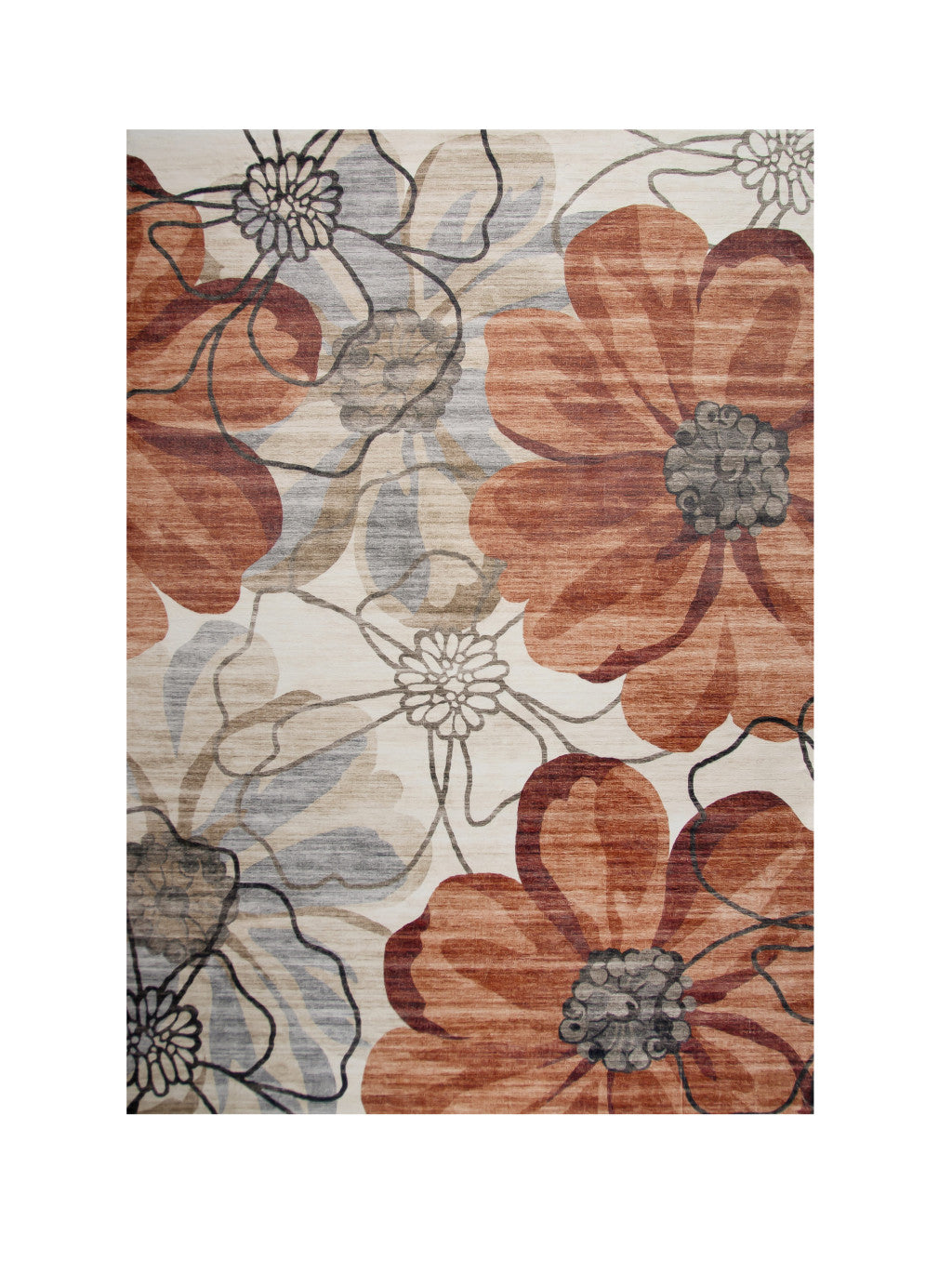 7' X 10' Red and Beige Floral Distressed Area Rug