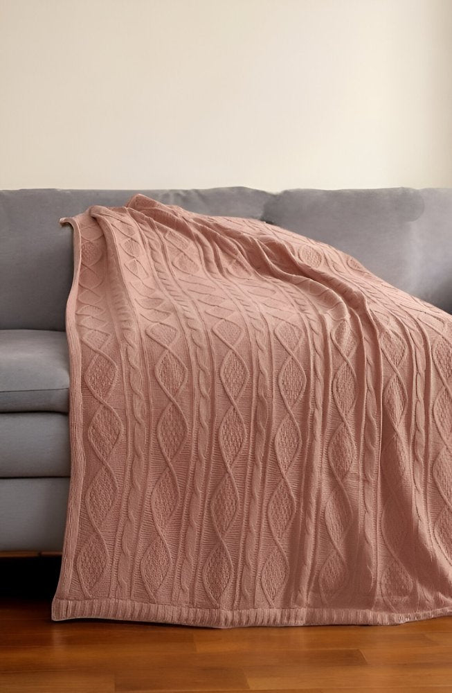60" X 50" Blush Knitted Acrylic Throw Blanket