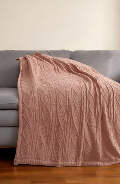 60" X 50" Blush Knitted Acrylic Throw Blanket