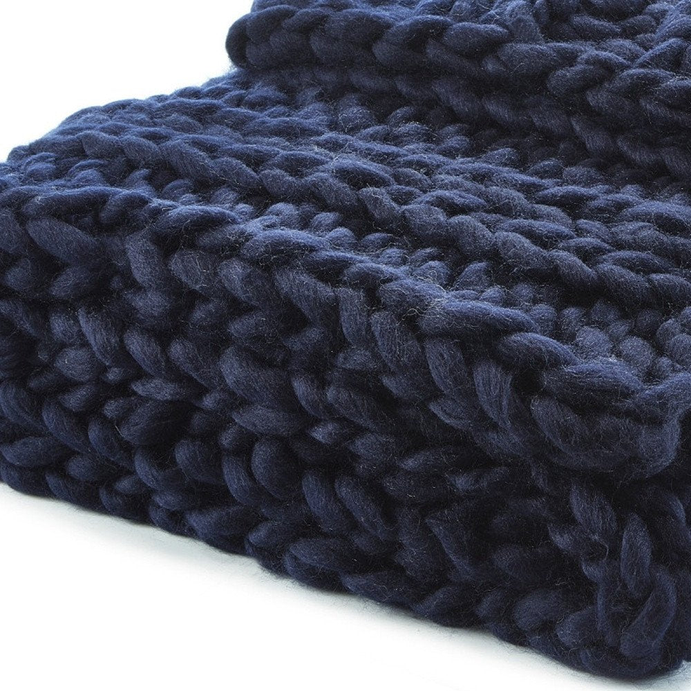 70" X 50" Navy Blue Knitted Polyester Throw Blanket