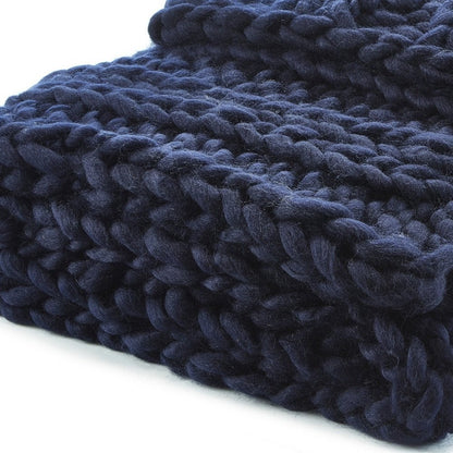 70" X 50" Navy Blue Knitted Polyester Throw Blanket