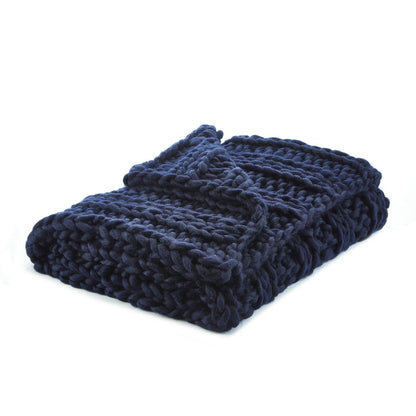 70" X 50" Navy Blue Knitted Polyester Throw Blanket