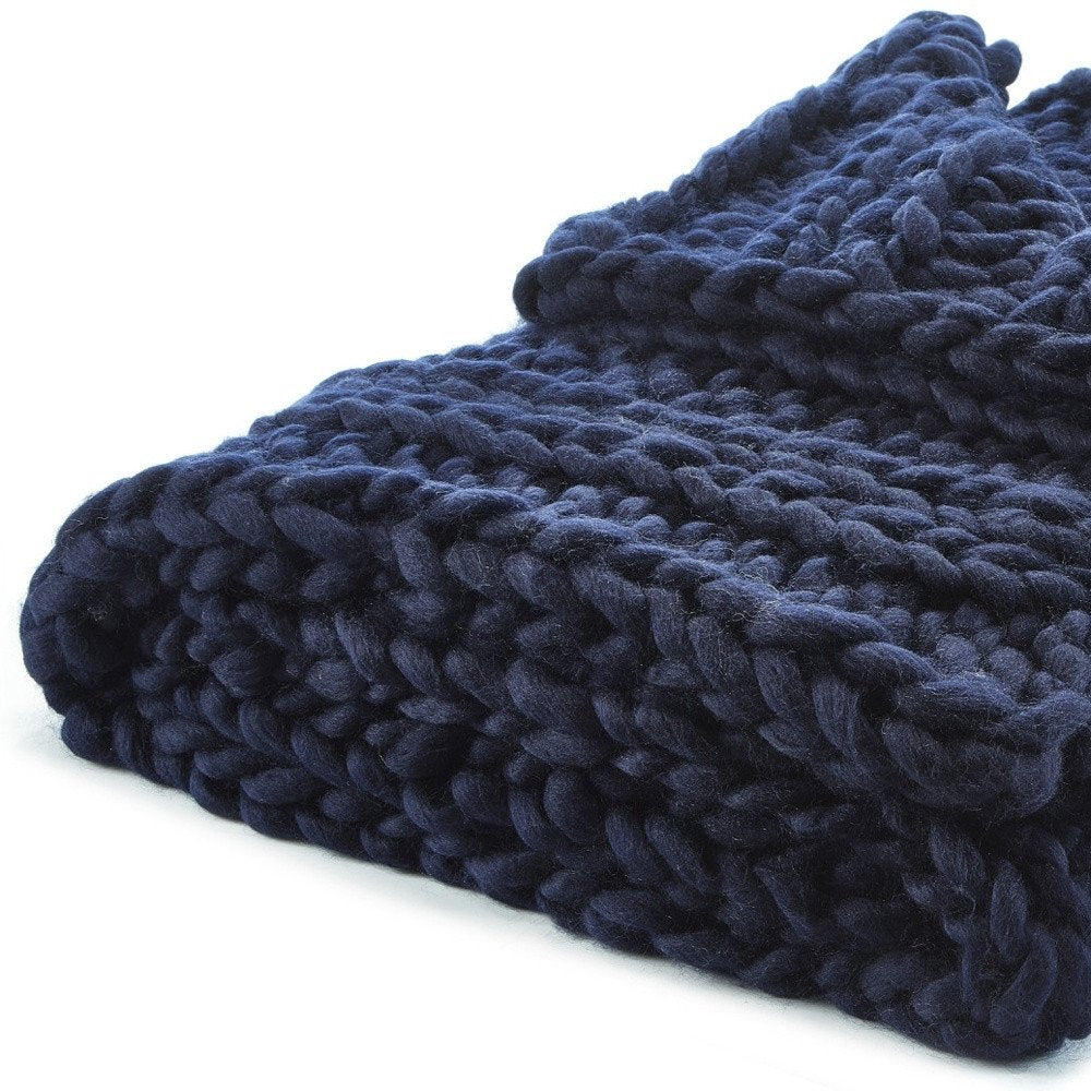 70" X 50" Navy Blue Knitted Polyester Throw Blanket