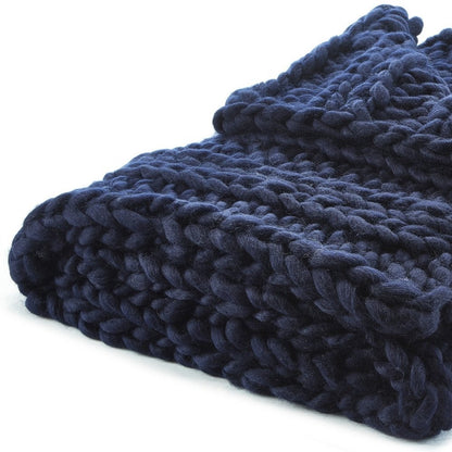70" X 50" Navy Blue Knitted Polyester Throw Blanket
