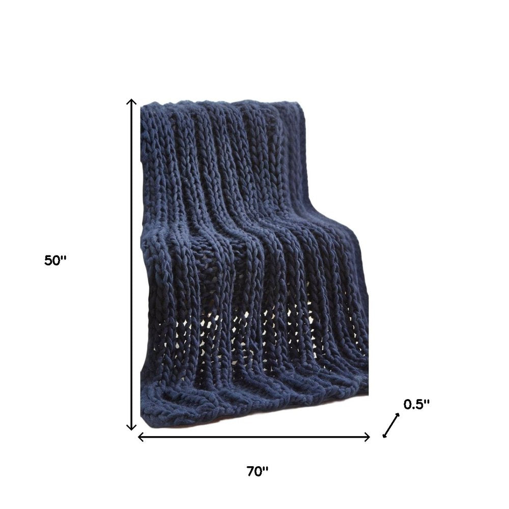 70" X 50" Navy Blue Knitted Polyester Throw Blanket
