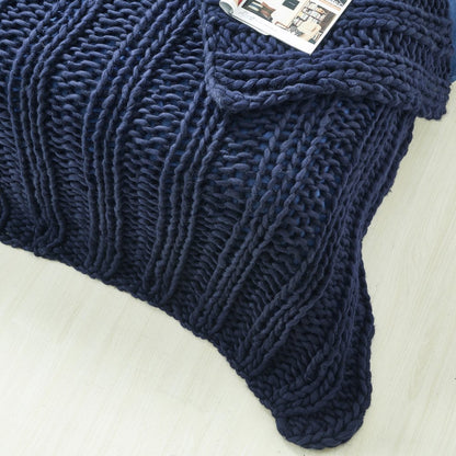 70" X 50" Navy Blue Knitted Polyester Throw Blanket