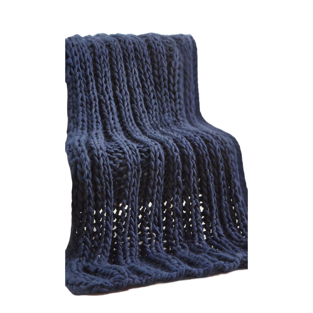 70" X 50" Navy Blue Knitted Polyester Throw Blanket
