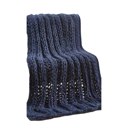 70" X 50" Navy Blue Knitted Polyester Throw Blanket