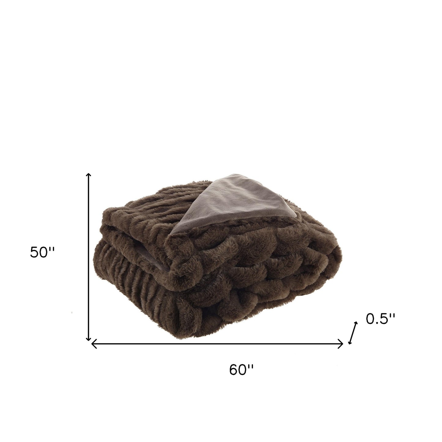 60" X 50" Brown Knitted Faux Fur Throw Blanket