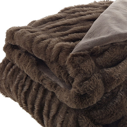 60" X 50" Brown Knitted Faux Fur Throw Blanket