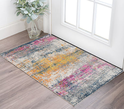 2' X 3' Orange Pink And Gray Area Rug