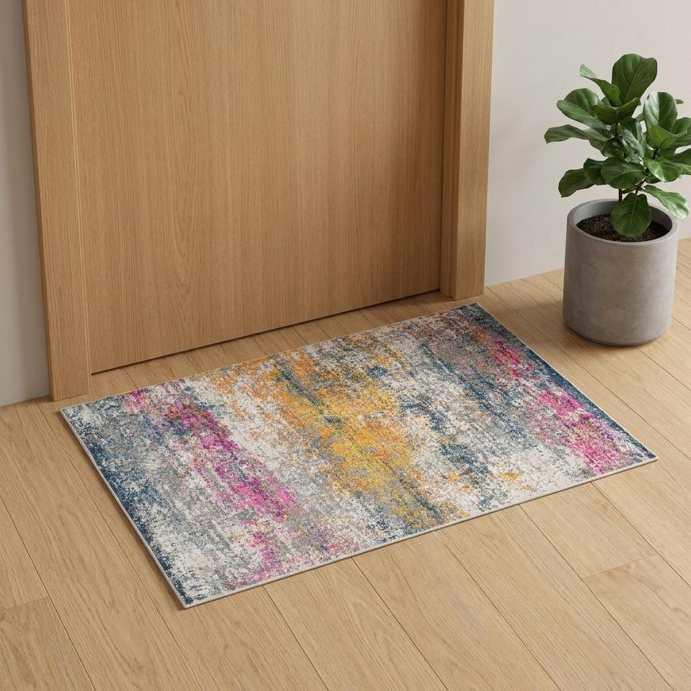 2' X 3' Orange Pink And Gray Area Rug