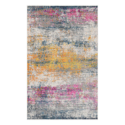 9' X 12' Orange Pink And Gray Area Rug