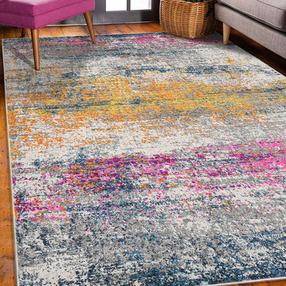 5' X 7' Pink and Orange Abstract Power Loom Area Rug