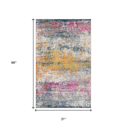 9' X 12' Orange Pink And Gray Area Rug
