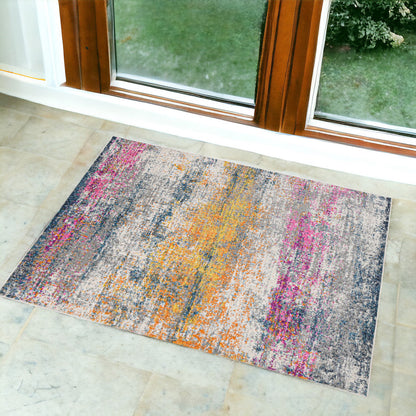 5' X 7' Pink and Orange Abstract Power Loom Area Rug