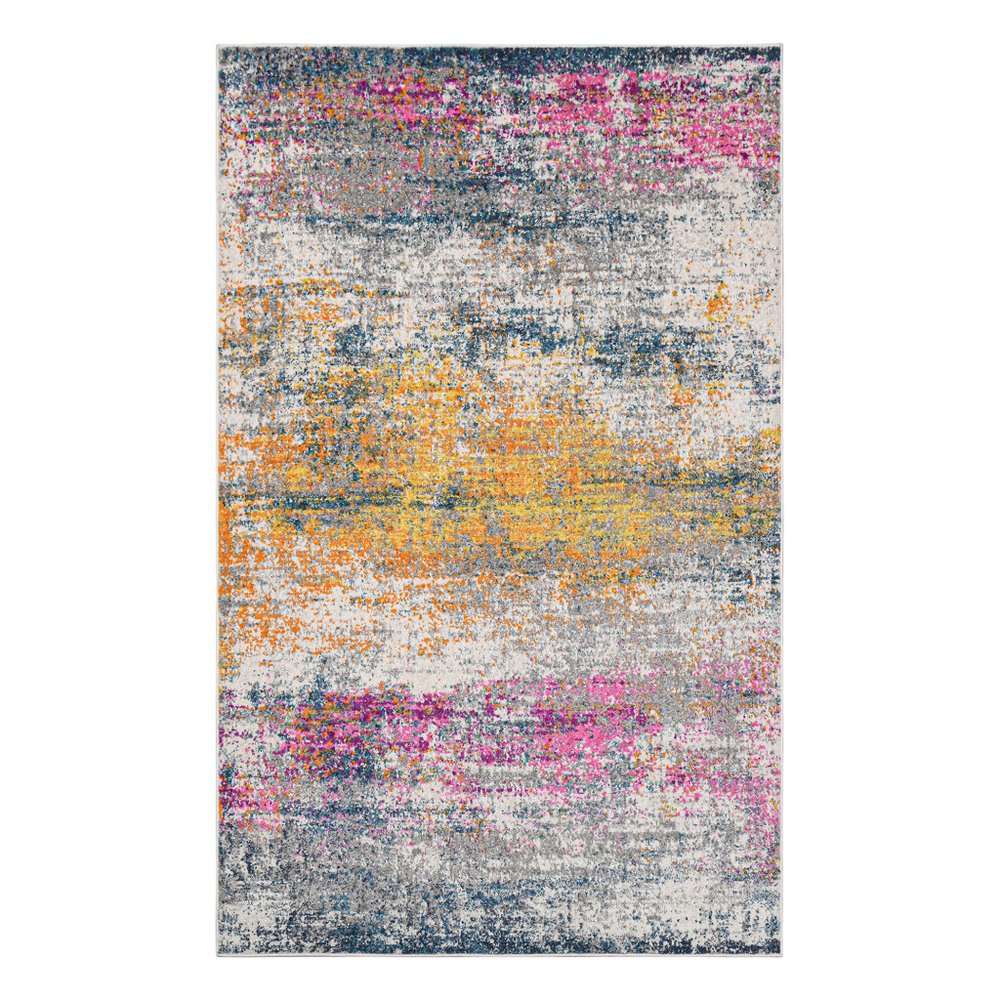 9' X 12' Orange Pink And Gray Area Rug