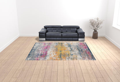 5' X 7' Pink and Orange Abstract Power Loom Area Rug