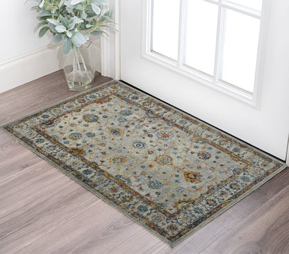 2' X 3' Gray Rust And Blue Area Rug