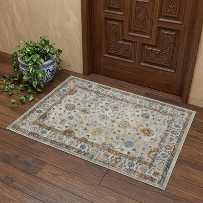 2' X 3' Gray Rust And Blue Area Rug