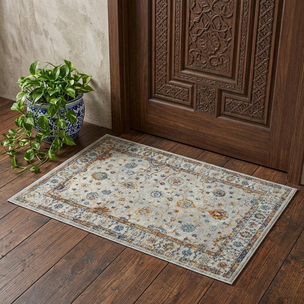 2' X 3' Gray Rust And Blue Area Rug