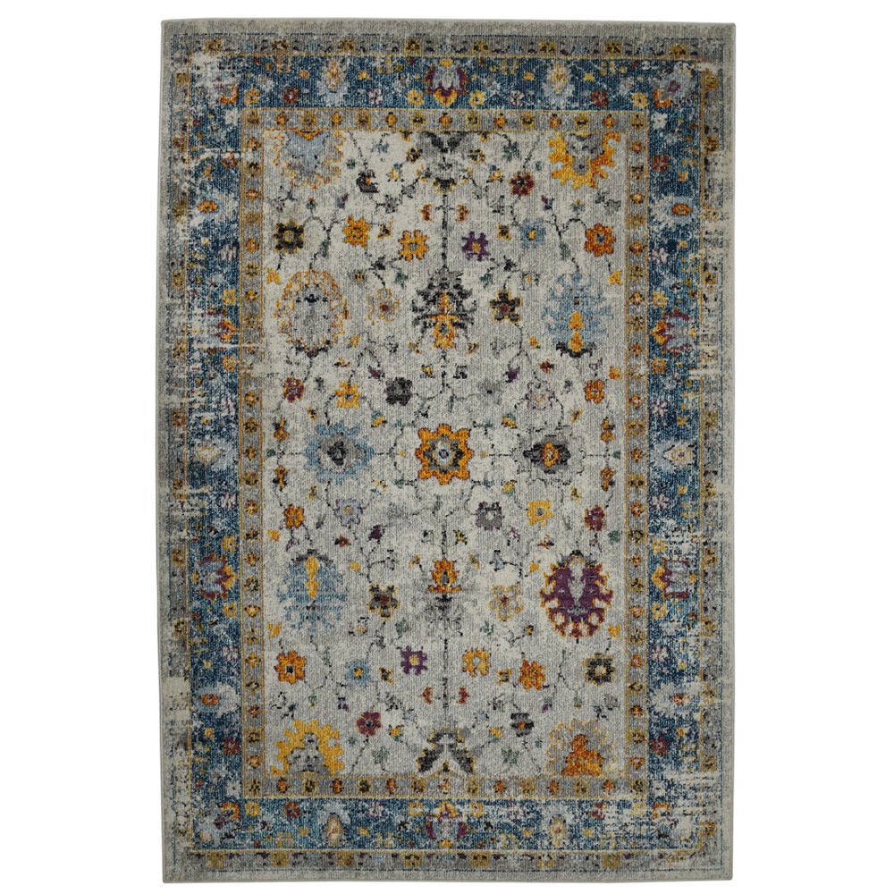 8' Gray Blue And Orange Area Rug