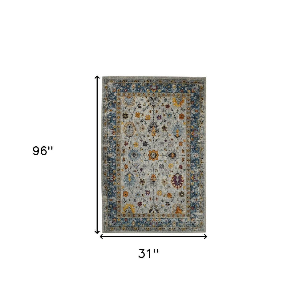 8' X 11' Gray Blue And Orange Area Rug