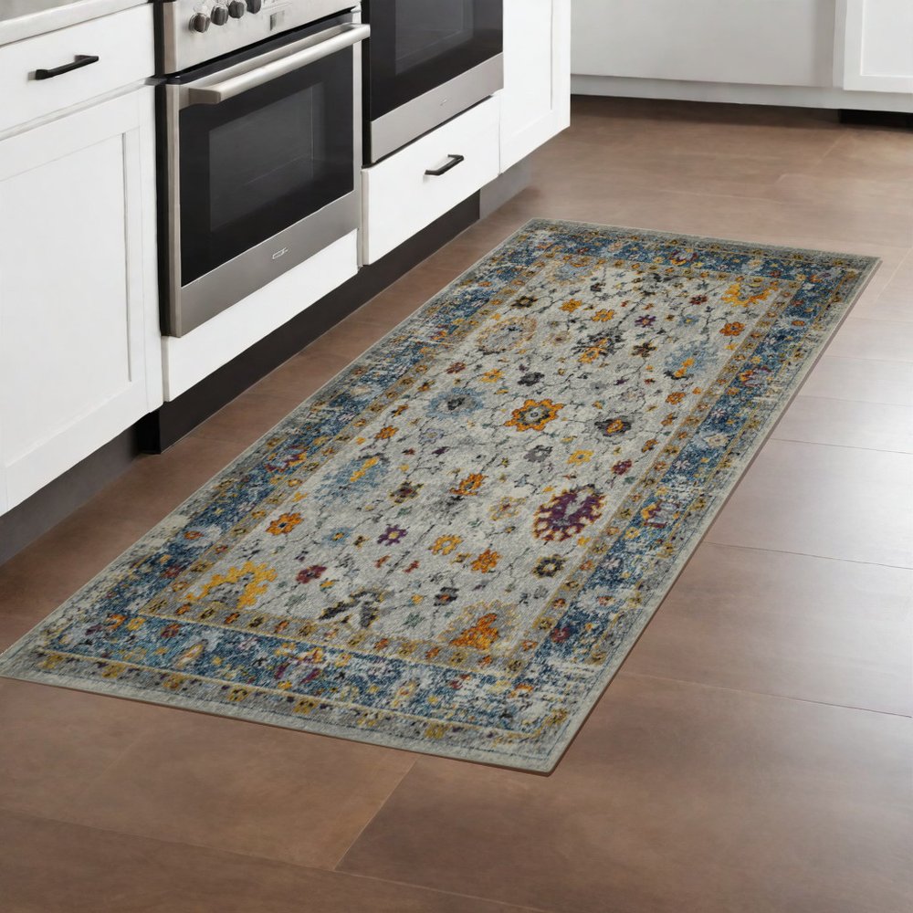 8' X 11' Gray Blue And Orange Area Rug