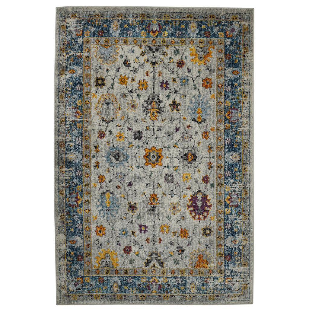 8' Blue and Orange Floral Power Loom Runner Rug