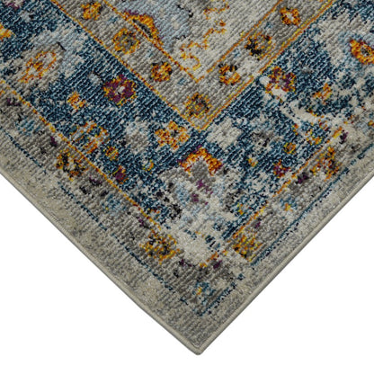 8' Gray Blue And Orange Area Rug