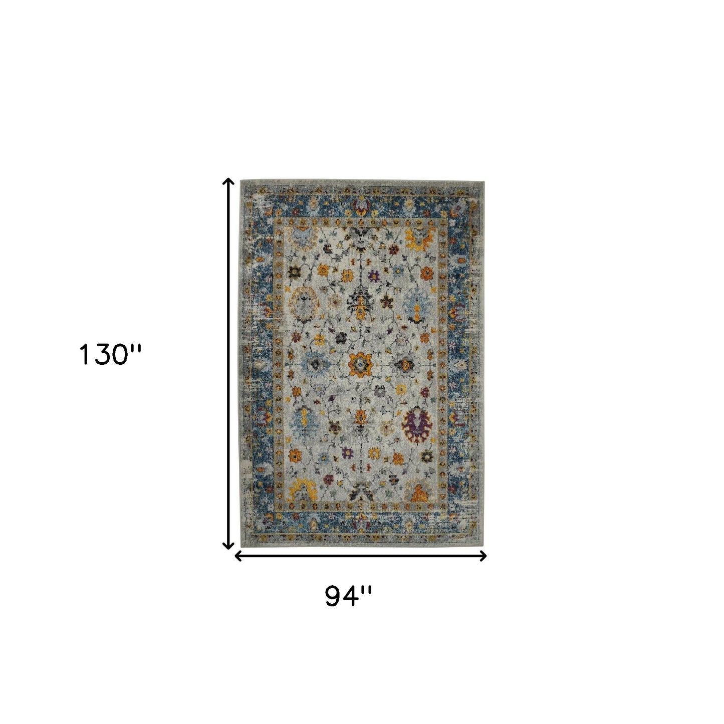 8' Blue and Orange Floral Power Loom Runner Rug