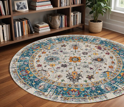 8' X 11' Gray Blue And Orange Area Rug